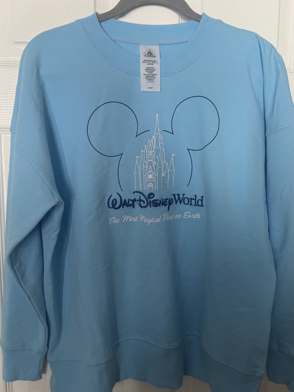 Disney Light Blue Pullover with Navy and White Castle Graphic